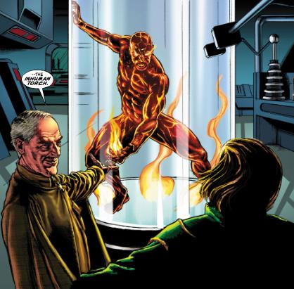 Â Dr. Fell reveals the Inhuman Torch to the Mad Thinker. 