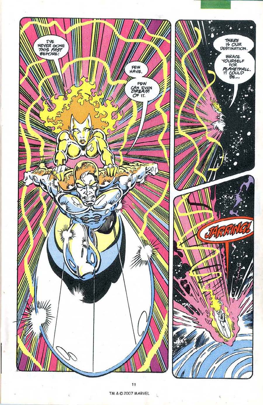 Although a first time, time travel feat for Frankie, this is old hat to the Silver Surfer 