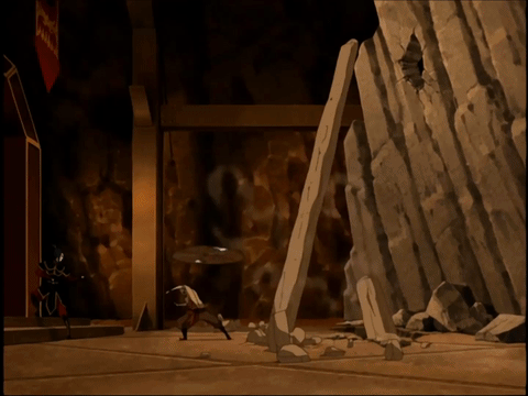 Uses chair to catapault away from Airbending blasts, then jumps from wall to wall while dodging air blasts from Aang.