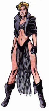 Jennifer Kale- Alternate Earth member of the Legion of the Night. In her reality, the Legion fails to prevent the world wide destruction caused by the demon, Aan Taanu.