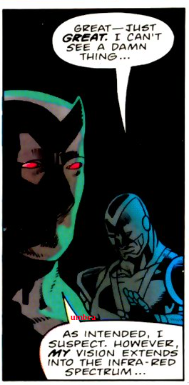 Black Panther actually sees in the Infra-red spectrum. Meaning he can see your teams heat signature.