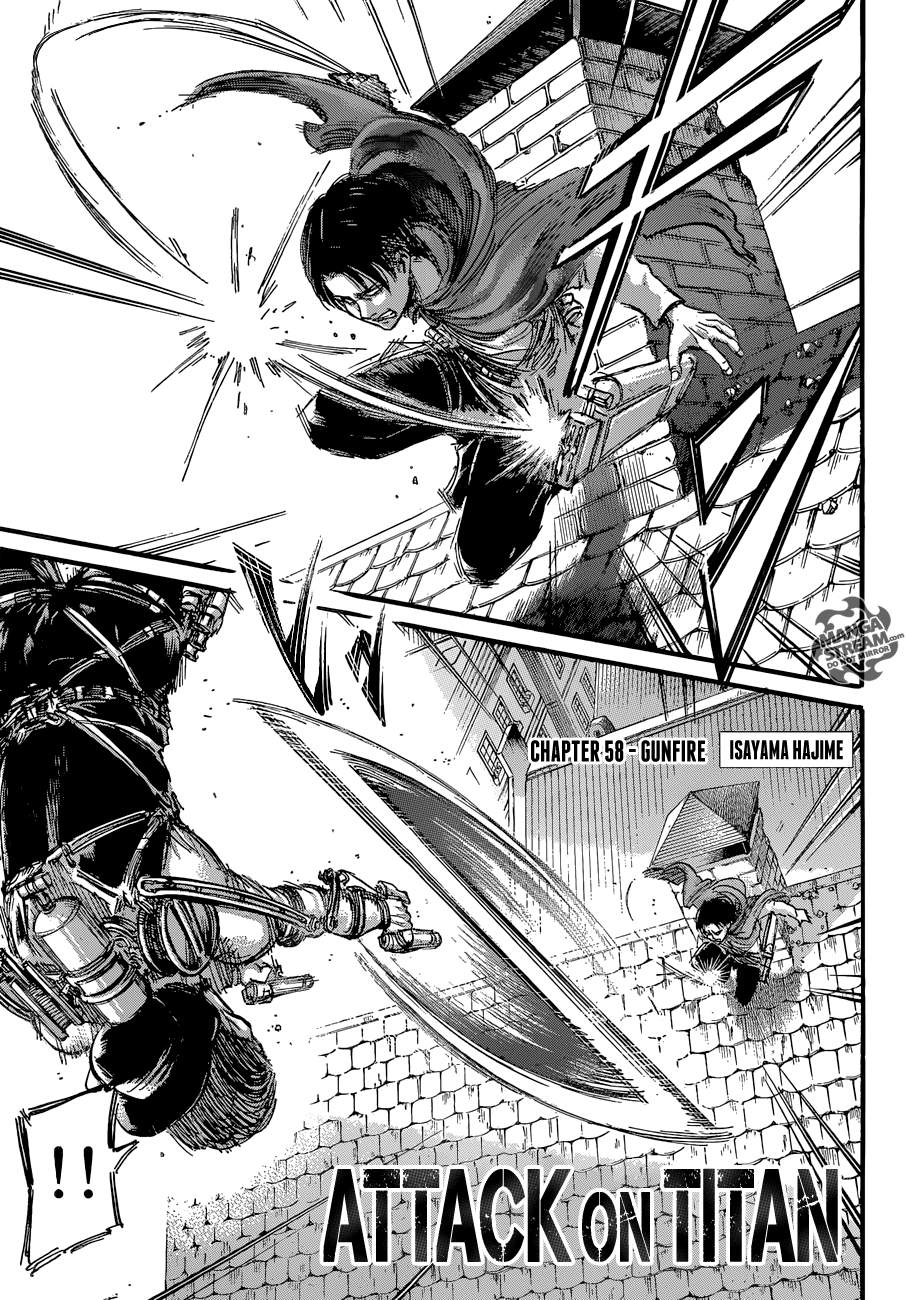 Here it shows Levi blocking a bullet and at the same time detaching his blade towards his opponent. He does this on more than one occasion.