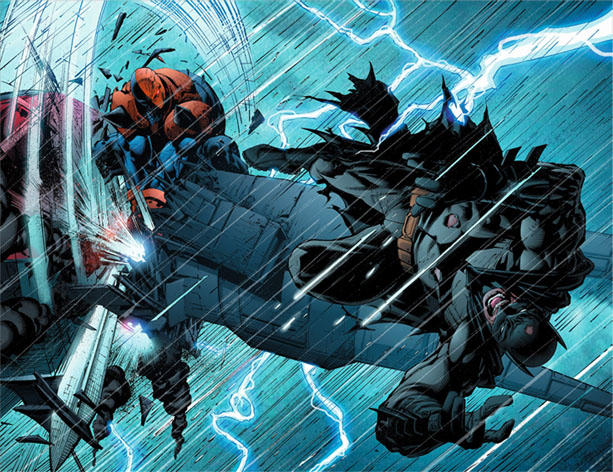 Here Slade is, totally getting owned by Batman. Except, maybe, NOT.
