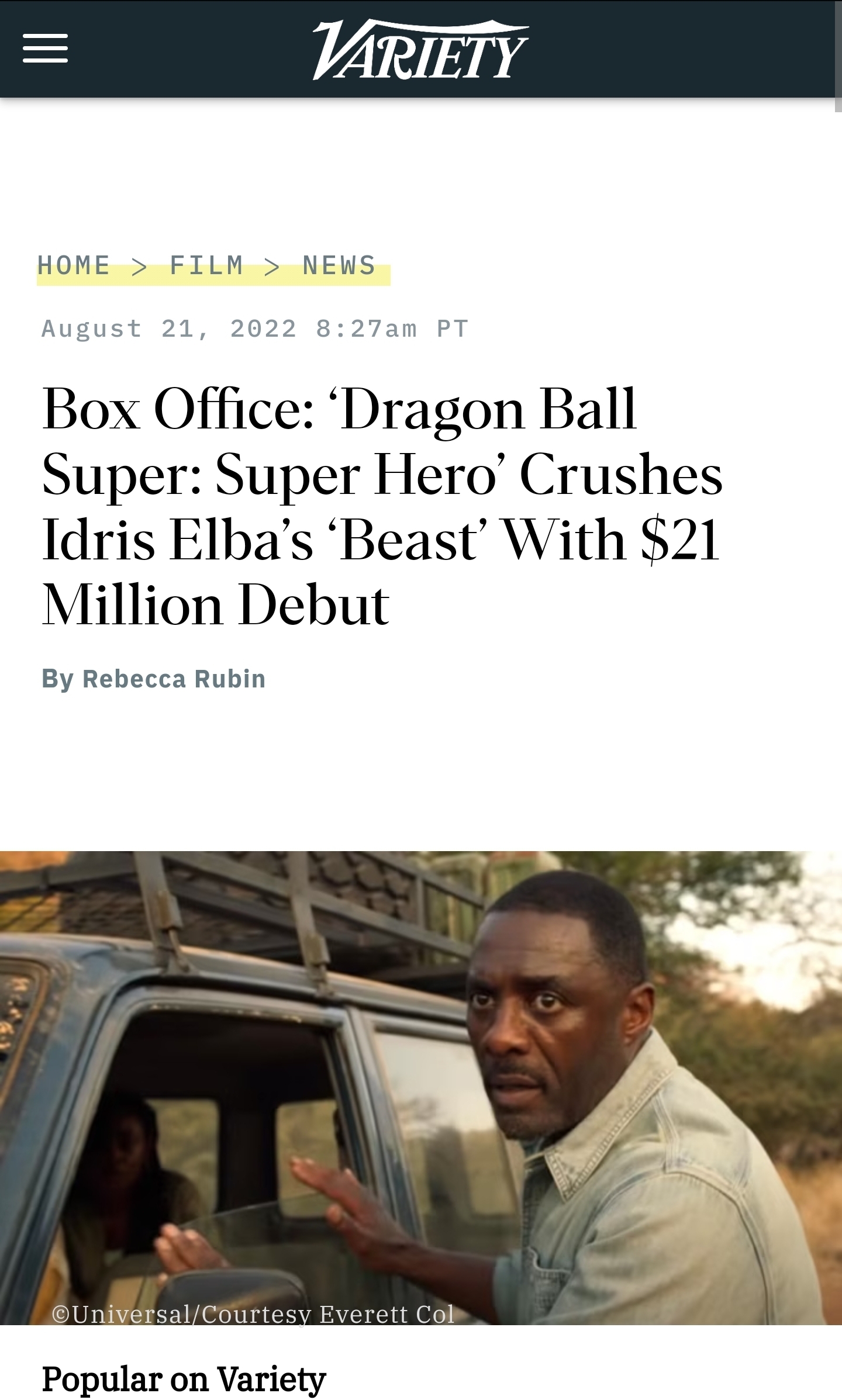 Box Office: 'Dragon Ball Super: Super Hero' Besting Idris Elba's