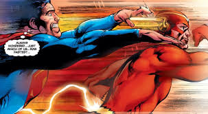 Flash shows no exertion while superman is sweating and struggling to catch Flash