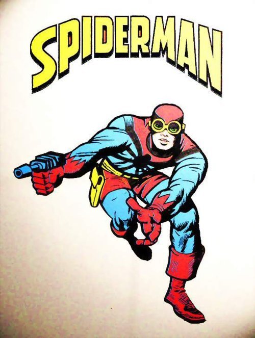 Jack Kirby's original design for Spider-Man with a web gun.