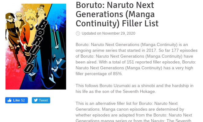 Boruto Filler Percentage - All Fillers Listed from the Anime