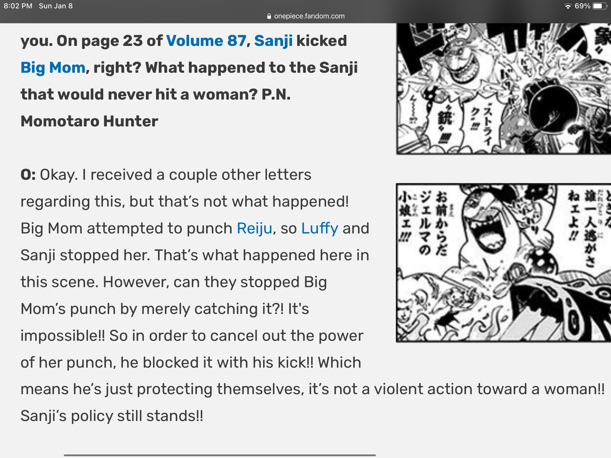 WCI Sanji confirmed to have matched the force of Big Mom punch by