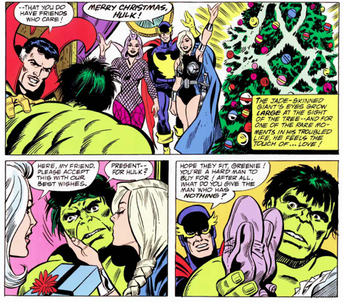 The hulk getting mittens for christmas is pretty notable for me