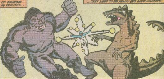 Fact: The two toys transmutated into living creatures by Eddie Price are actually Charlton Comics characters Konga and Gorgo, both of which Steve Ditko drew long before the creation of Captain Universe.