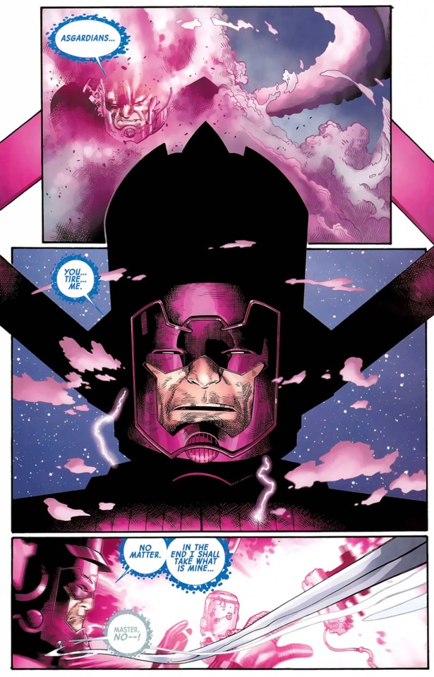 It is evident that Thor's attack is nothing but a minor nuisance against a starving Galactus.