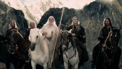 Gandalf, Arargon Legolas, Gimli with Théoden