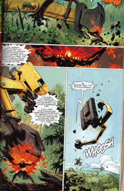 Picks Up A Possesed Super Military Excavator (Don't Ask) and throws it the whole length of the Jungle