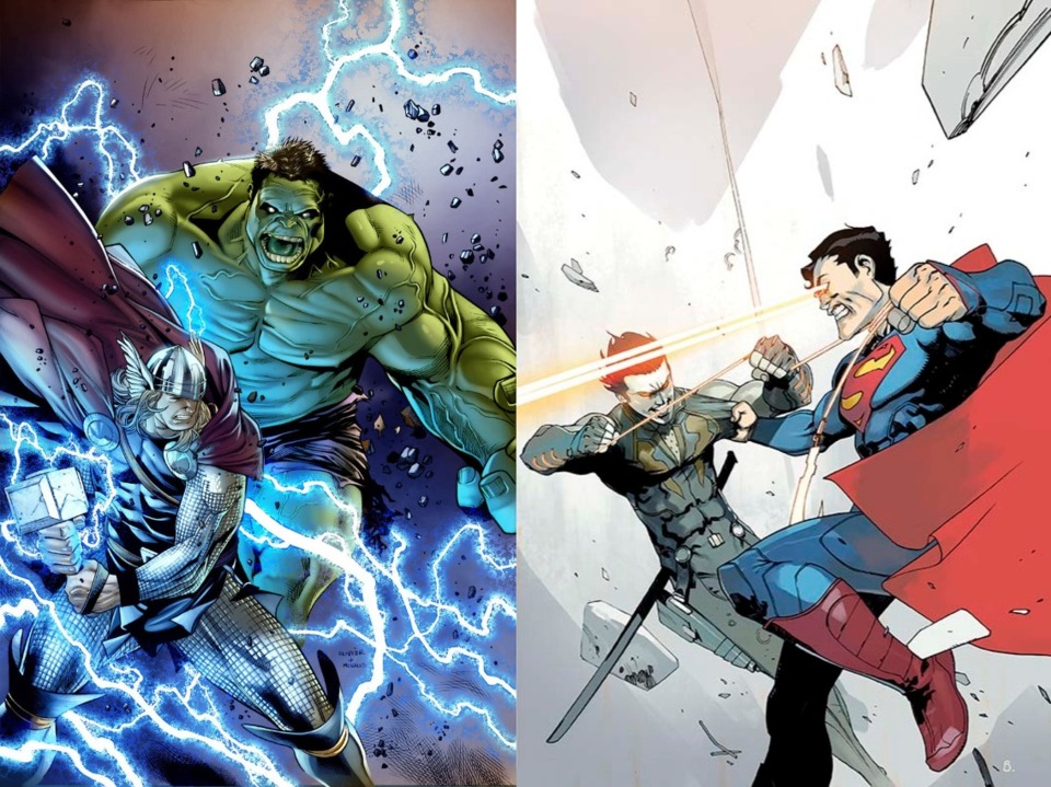 Hulk and Thor (Thor is Worthy with Mjolnir) vs Lobo and Superman (New-52) 