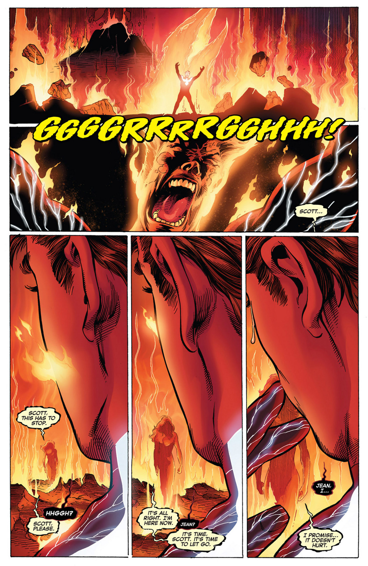 Scarlet Witch DID distracted Scott. She use her power to give him the ILLUSION of Jean in order to distract Cyclops from The Dark Phoenix, so Hope can take him down and gain the Phoenix. 