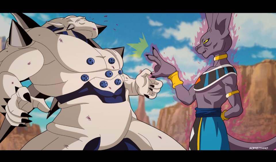  Super Saiyan Blue Goku y Super Saiyan Blue Vegeta contra Omega Shenron y Beerus