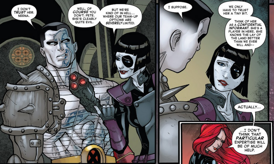 According to Domino, Madelyne knows the lay of the land better in Limbo than anyone else. (Inferno vol 1 #3)