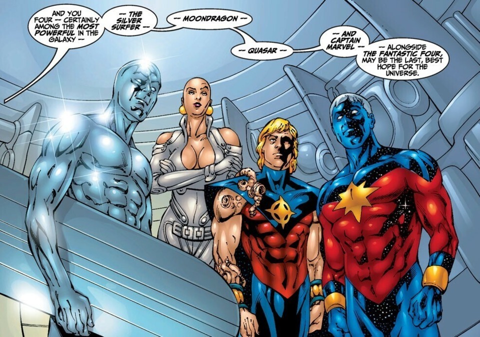 Moondragon is among the most powerful beings in the Milky Way Galaxy, according to Reed Richards, next to beings like Silver Surfer, Quasar, Captain Marvel (Genis-Vell), and the Fantastic Four. (Fantastic Four vol 3 #46)