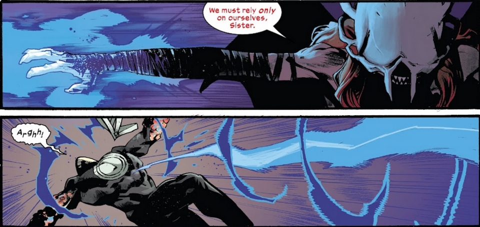 Madelyne conjures a magic bolt to kill Havok. (Dark X-Men vol 2 #5)