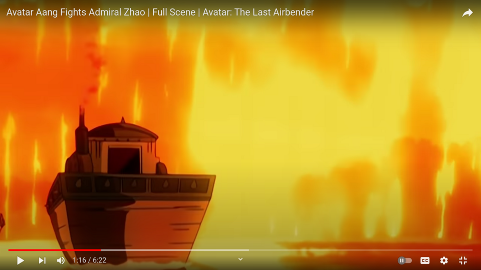 In a little over a second the flame reaches the first boat and is too tall and wide to be seen in full on-screen