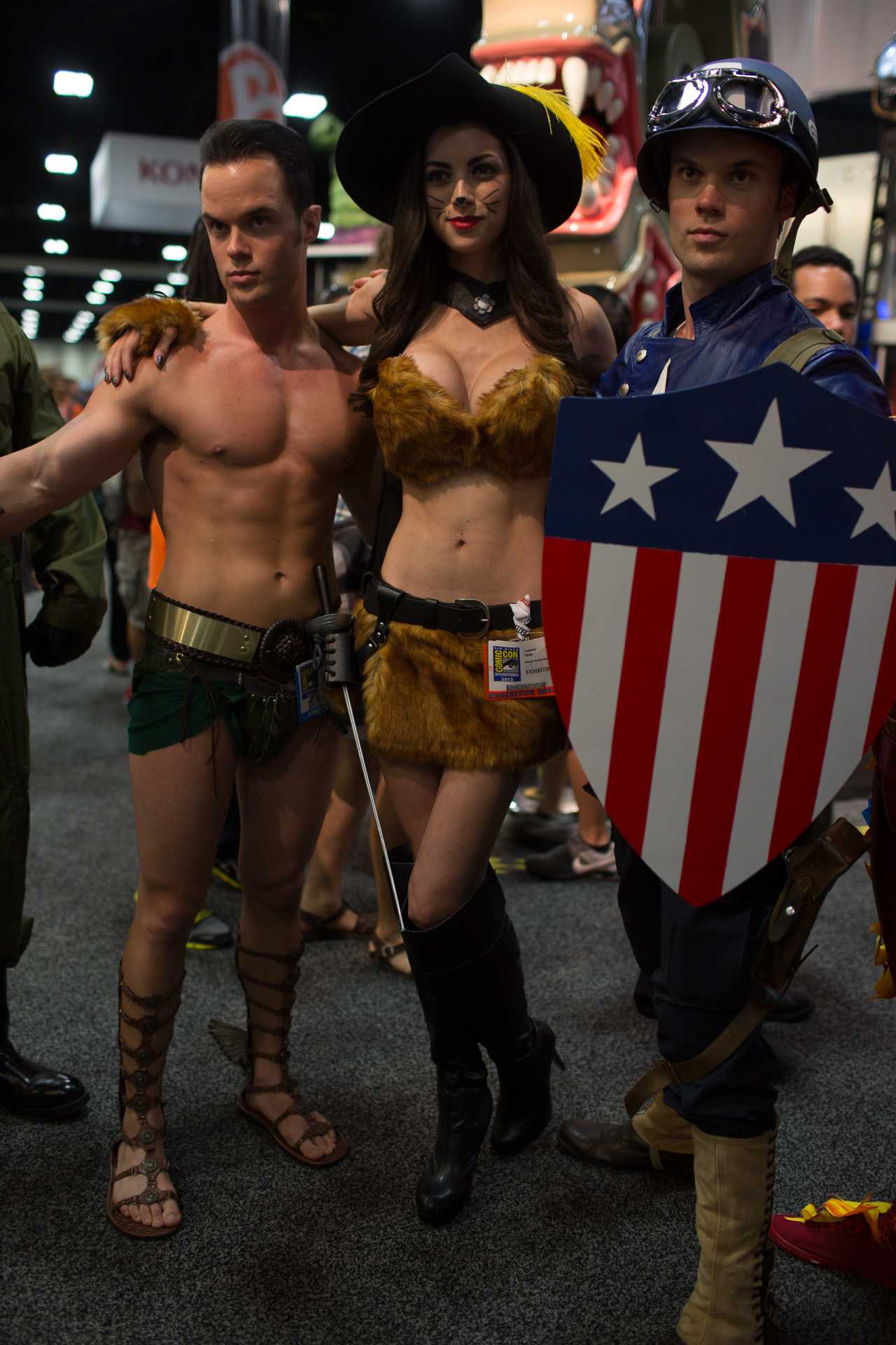 The Captain America costume is the one that I am talking about. Same with that lady in the middle