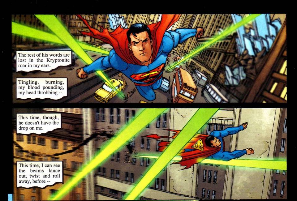 even if he is weakned by k-nite he is able to see and avoid multiple lasers from a kryptonian spaceship