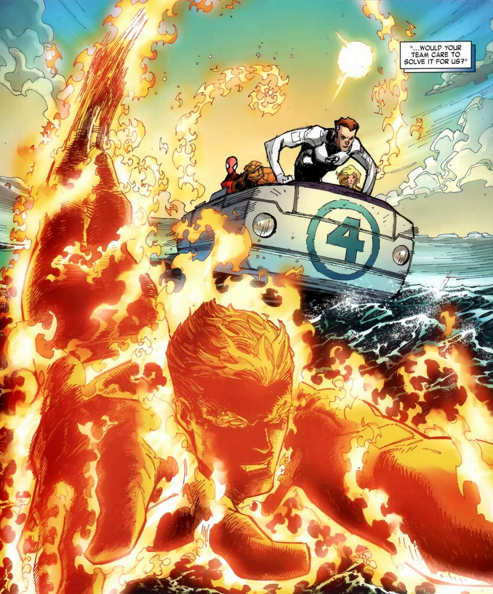 Batman defeats Human Torch Number 12: uses Hologram Projector to show a Hologram of Catwoman, while Human Torch stares cover his body in flame retardant dust